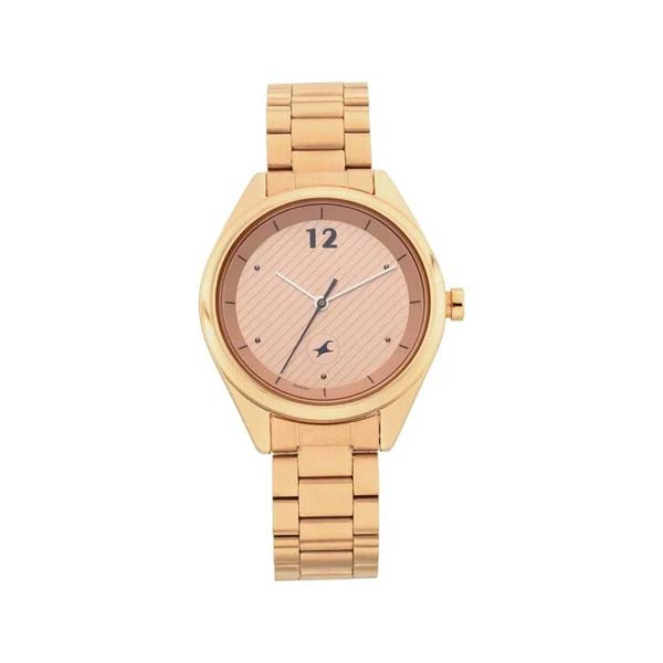 Fastrack Quartz Analog Rose Gold Dial Stainless Steel Strap Watch for Girls (NS6215WM01)