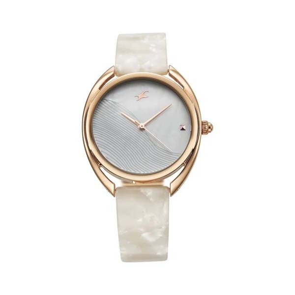 Fastrack Younique Quartz Analog Mother Of Pearl Dial Acetate And Metal Strap Watch For Girls (NT68036KD03)