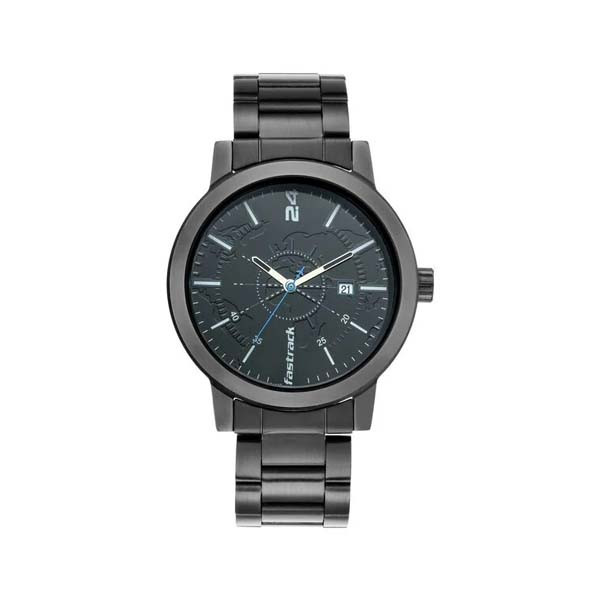Fastrack Tripster Quartz Analog with Date Black Dial Stainless Steel Strap Watch for Guys (NT3245NM01)
