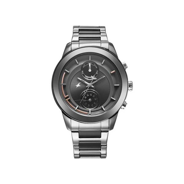 Fastrack Oceanyx - Ceramic Quartz Multifunction Grey Dial Two Toned Strap Watch For Guys (3304KD03)