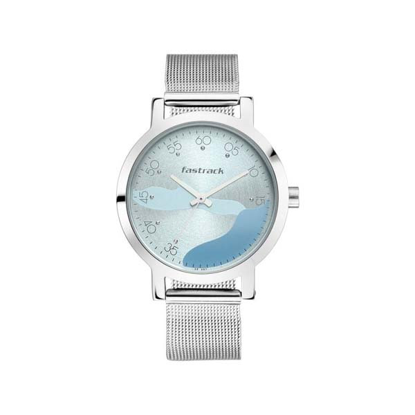 Fastrack Bare Basics Quartz Analog Blue Dial Stainless Steel Strap Watch for Girls (NT6222SM02)