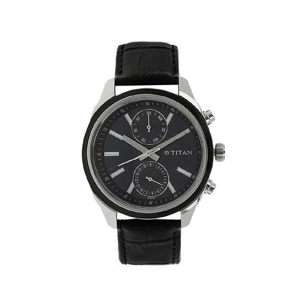 Titan Men's Midnight Precision: Multifunction Blue Dial with Classic Leather Strap Watch (NT1733KL01)