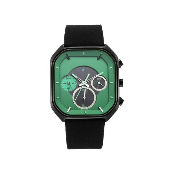 Fastrack After Dark Quartz Analog with Day and Date Green Dial Leather Strap Watch for Guys (NS3270NL01)