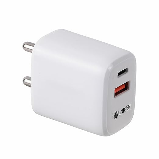 UNIGEN AUDIO 30W Dual PD/QC Fast Wall Charger, Compact Design, Adapter for Fast Charging iPhone, iPad, Samsung Galaxy, Note, Redmi, Mi, Oneplus, Oppo, Vivo Smartphones-White