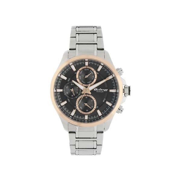 Titan Octane Black Dial Quartz Multifunction Stainless Steel Strap watch for Men (NT90104KM02)