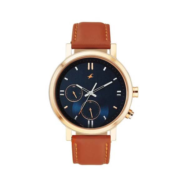 Fastrack Tick Tock Quartz Analog Blue dial Leather Strap Watch for Guys (3287KL03)