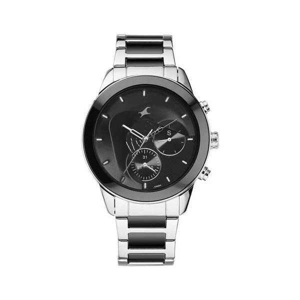 Fastrack Cerame Quartz Multifunction Black Dial Steel & Ceramic Strap Watch for Guys (NT3304KD01)