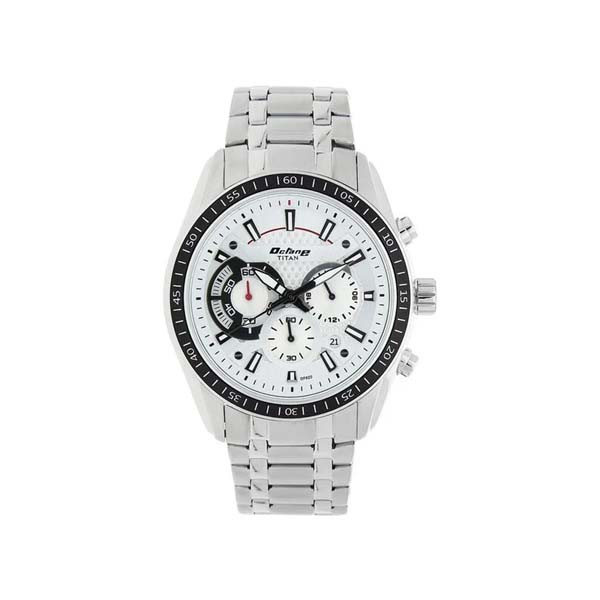 Titan Octane Quartz Chronograph White Dial Silver Stainless Steel Strap Watch For Men (NT90077KM01)