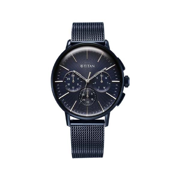 Titan Light leathers Multifunction Anthracite Dial Stainless Steel Strap Watch For Men (90200QM01)