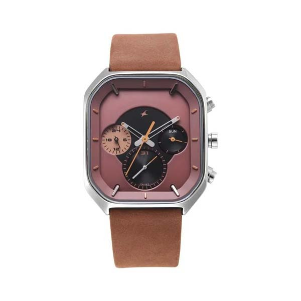 Fastrack After Dark Quartz Analog with Day and Date Brown Dial Leather Strap Watch for Guys (NT3270SL01)