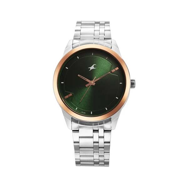 Fastrack Stunners Quartz Analog Green Dial Metal Strap Watch for Guys (NT3308KM03)