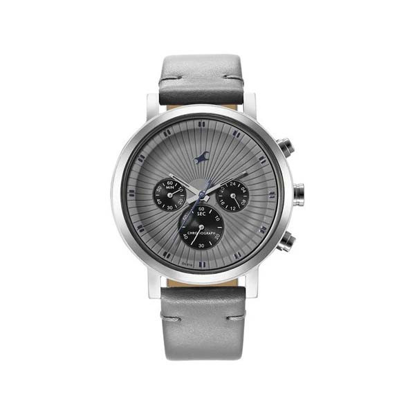 Fastrack Kronos Multifunction Grey Dial Leather Strap Watch for Guys (NT3287SL05)