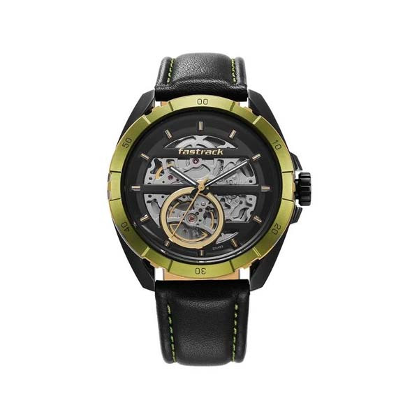 Fastrack Automatics Black Dial Leather Strap Watch for Guys (NT3297KL01)