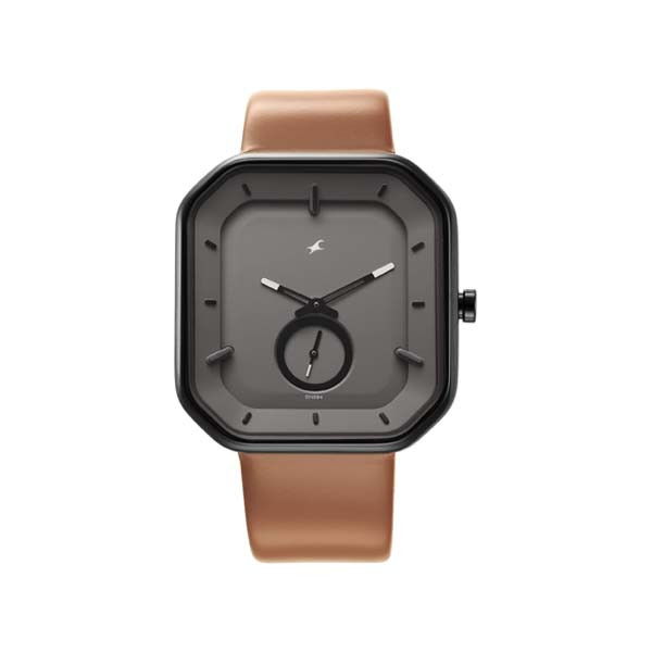Fastrack After Dark Quartz Analog Grey Dial Brown Leather Strap Watch for Guys (NS3272NL02)