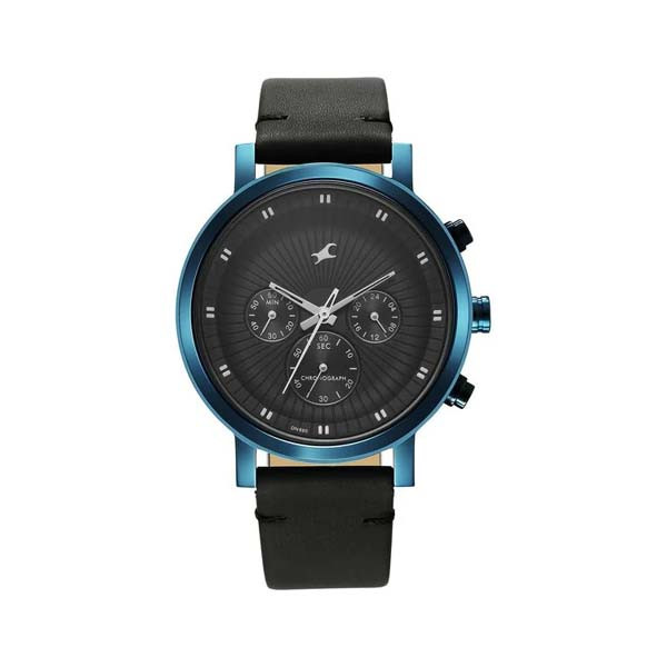 Fastrack Kronos Multifunction Black Dial Leather Strap Watch for Guys (NT3287QL01)