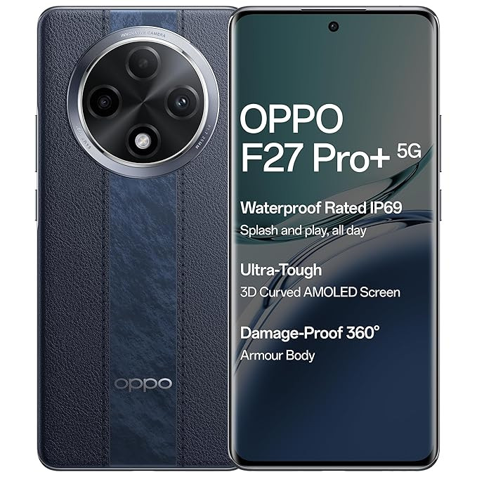 OPPO F27 Pro+ 5G (Midnight Navy, 8GB RAM, 256GB Storage) | 6.7" FHD+ AMOLED Toughest 3D Curved Display|64MP AI Featured Camera|IP69 | 67W SUPERVOOC| with No Cost EMI/Additional Exchange Offers