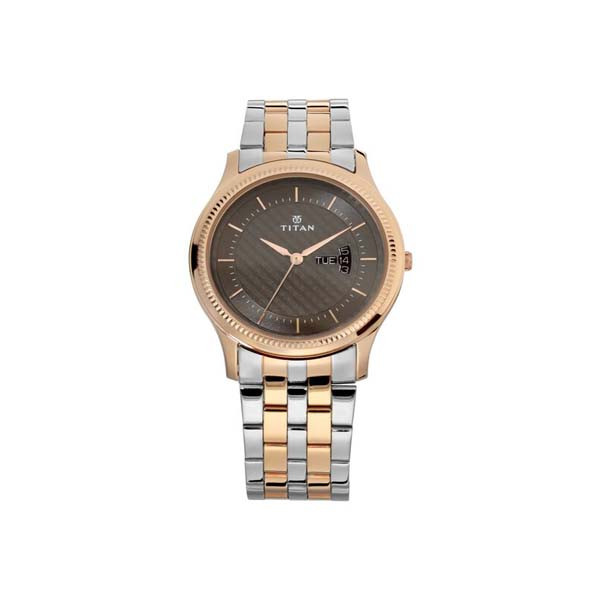 Titan Brown Dial Analog with Day and Date Stainless Steel Strap Watch for Men (NT1824KM01)