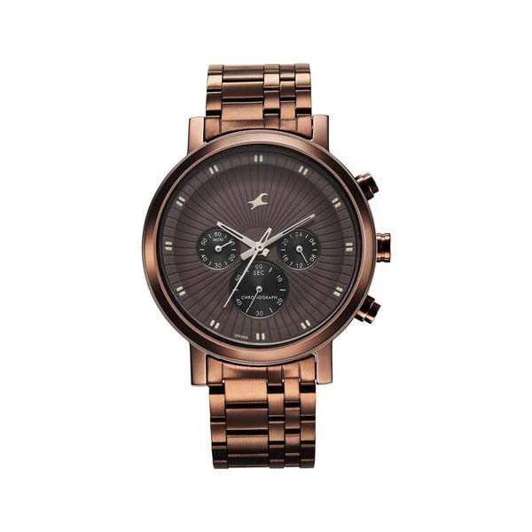 Fastrack Kronos Multifunction Brown Dial Stainless Steel Strap Watch for Guys (NT3287QM04)