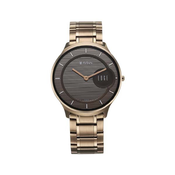 Titan Edge Slim Stainless Steel Strap Brown Dial Analog Watch for Men (NT1843QM02)