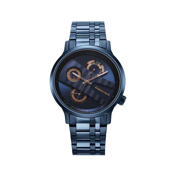 Fastrack Exuberant Quartz Multifunction Blue Dial Stainless Steel Strap Watch for Guys (NT3301QM02)