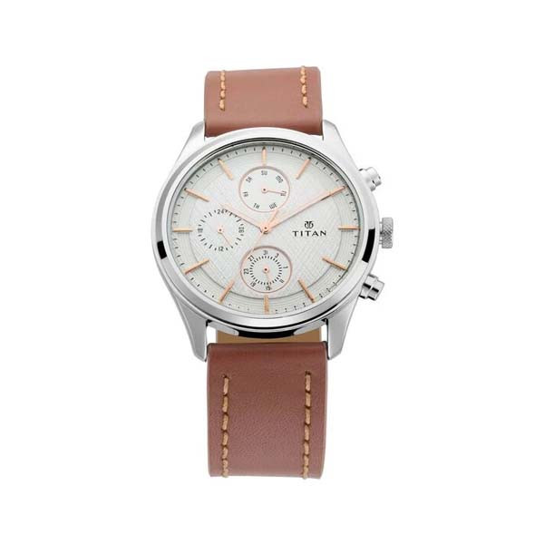 Titan Men's Metropolitan Charm: Men's Multifunctional White Watch with Leather Strap (NT1805SL01)