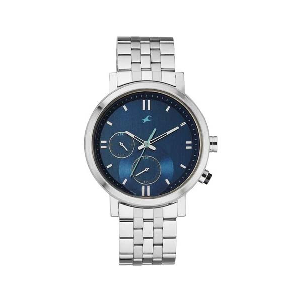 Fastrack Tick Tock Quartz Analog Blue dial Metal Strap Watch for Guys (NT3287KM05)