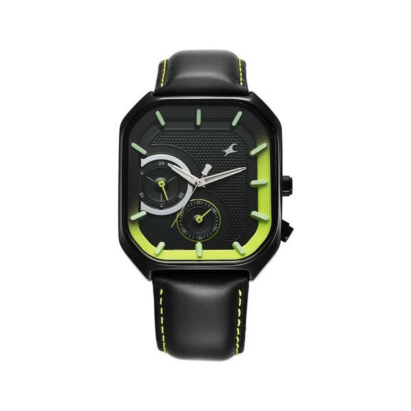 Fastrack Groove Multifunction Black Dial Guy's Leather Strap Watch with Lume indices (3321NL01)