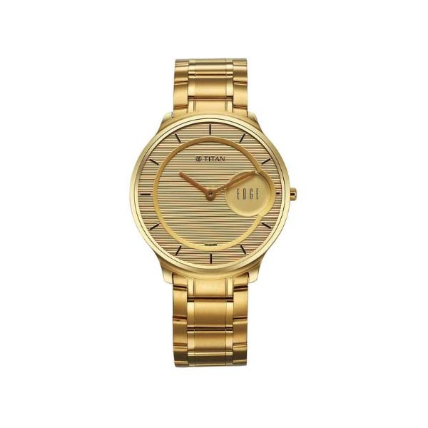 Titan Edge Metal Golden Dial Stainless Steel Strap Watch for Men (NT1843YM02)