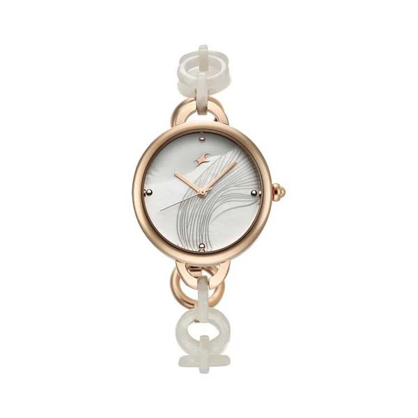 Fastrack Younique Quartz Analog Mother Of Pearl Dial Acetate And Metal Strap Watch For Girls (68037KD01)