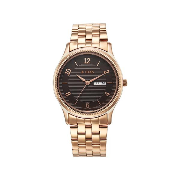 Titan Karishma Brown Dial Analog with Day and Date Stainless Steel Strap Watch for Men (NT1824WM01)