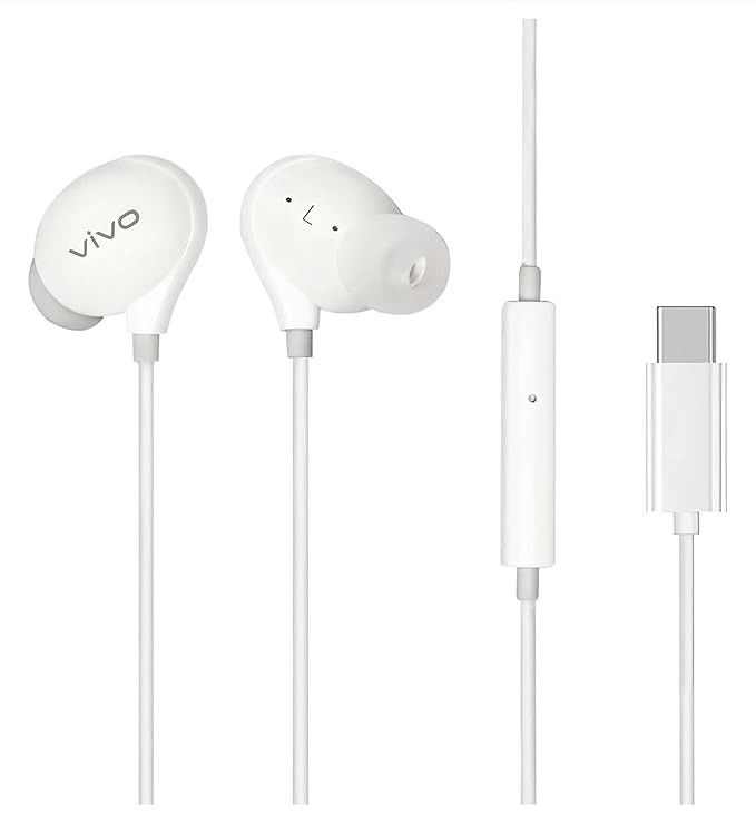 vivo Xe710 Wired Type C Earphones with Mic for Clear Calling, Powerful Audio,1.25M Cable (White, in The Ear) - in Ear