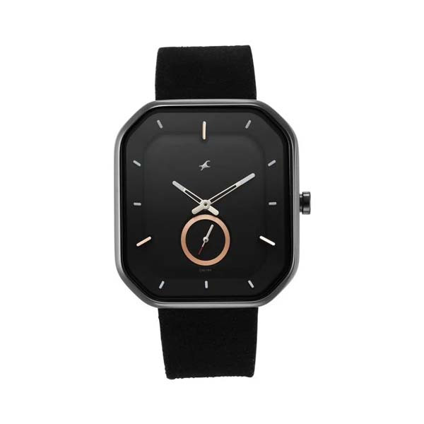 Fastrack After Dark Black Dial Black Leather Strap Watch for Guys (NT3272NL01)