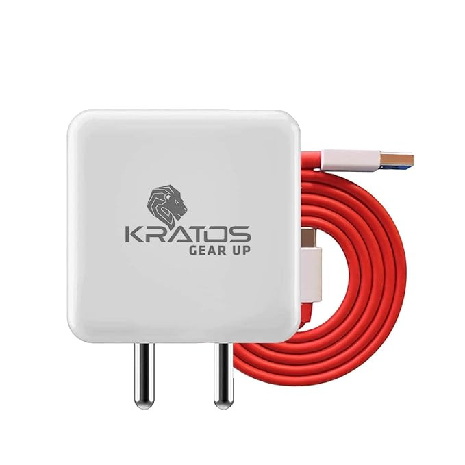 Kratos T2 Fast Charger Adapter and USB to Type C Cable Combo (White) Compatible for OnePlus, Realme, Xiaomi, Redmi, iQOO,Tecno,Vivo and Oppo Mobiles, Dash,Warp, Vooc, Supervooc All Protocols Supported